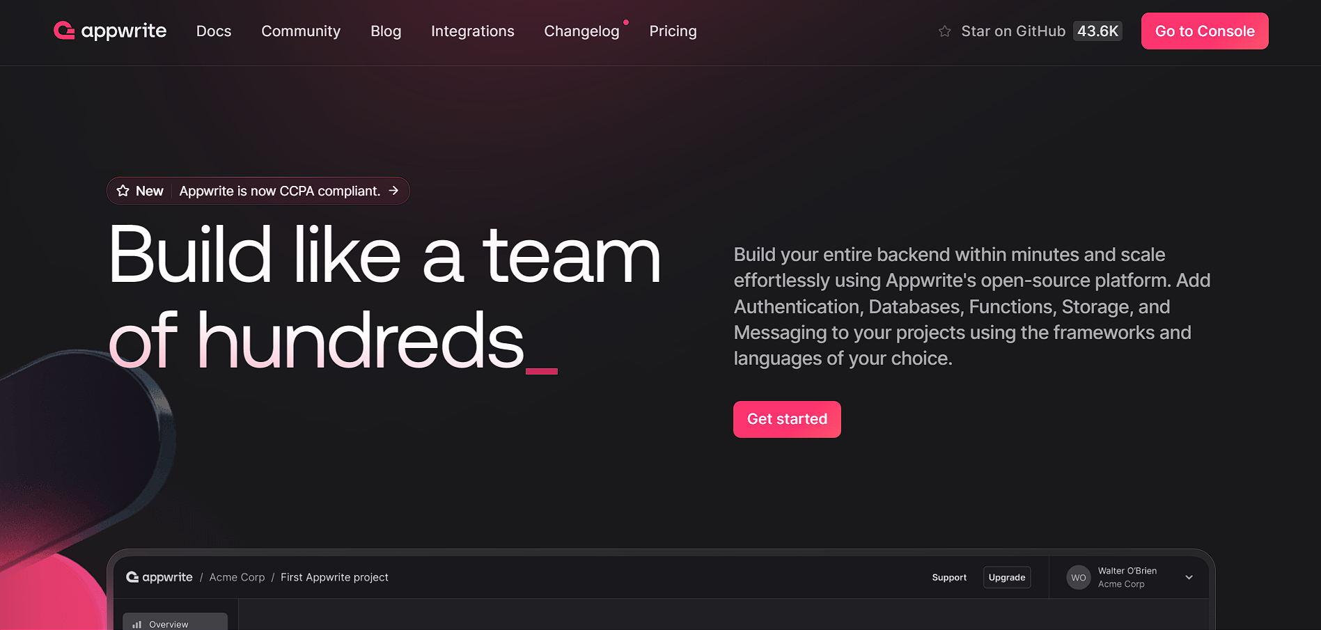 Appwrite Website project screenshot