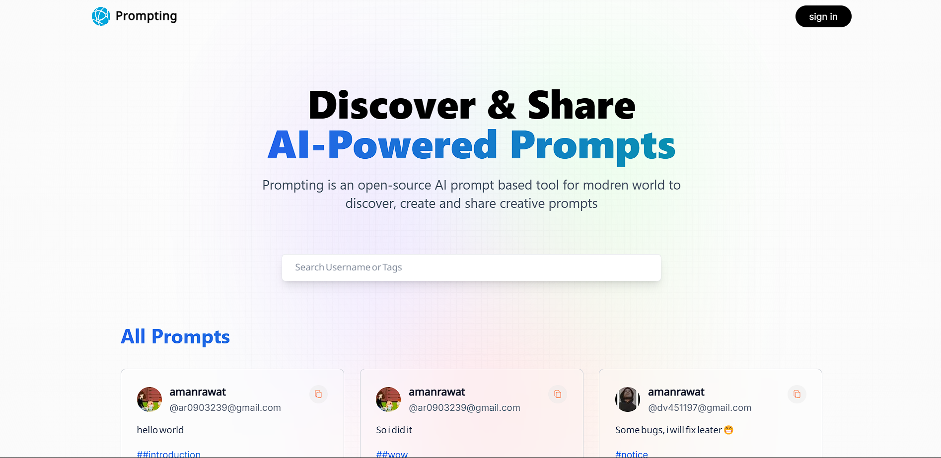 Prompting project screenshot