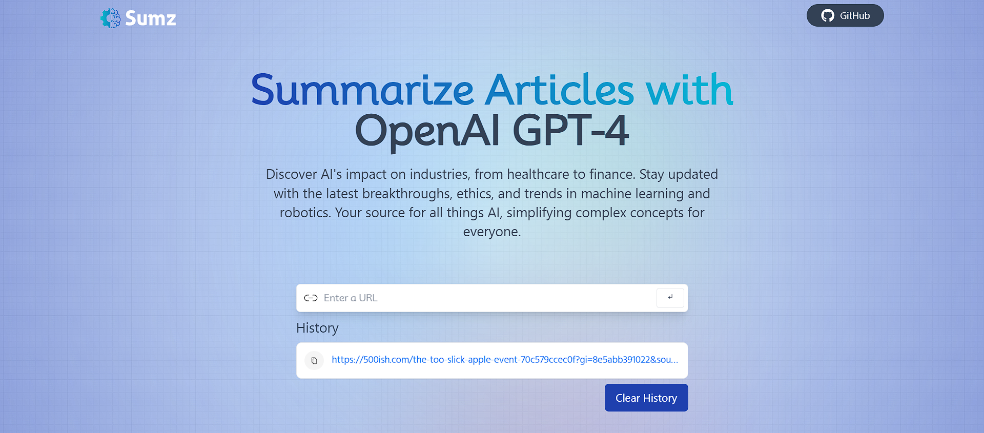 Sumzer project screenshot